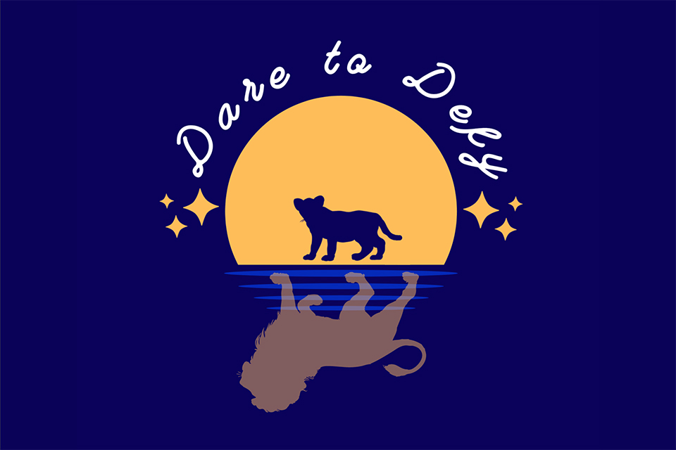 Blue Courage Week logo with a lion and a mirror image of a lion and the words "Dare to Defy"