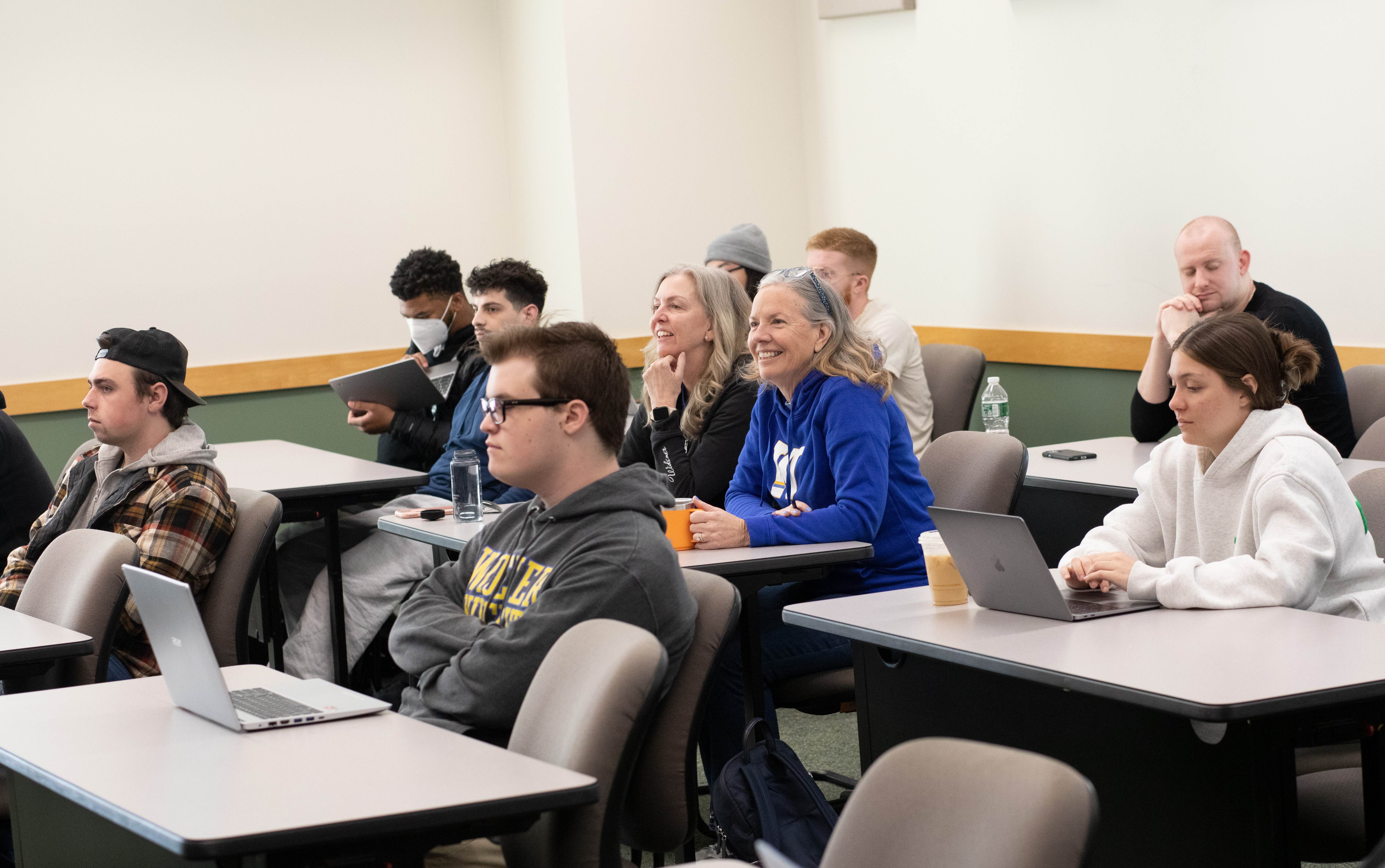 Stacey Robertson sits in a marketing class as a student for the day.