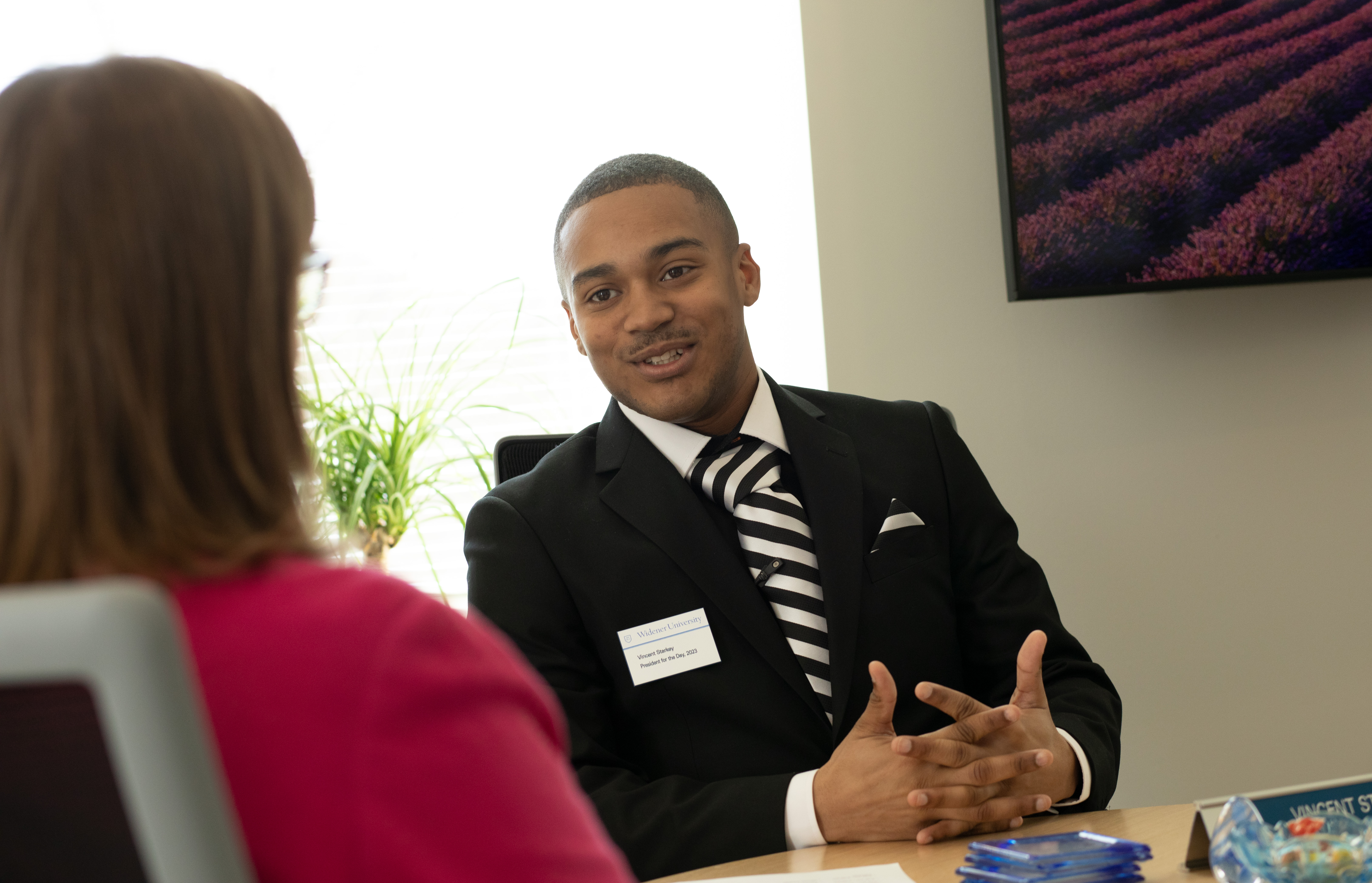 Vincent Starkey takes a meeting in the President's Office