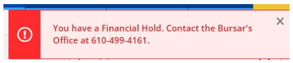 student financial hold screenshot from Student Planning