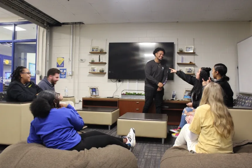 Students hanging out in the Garage