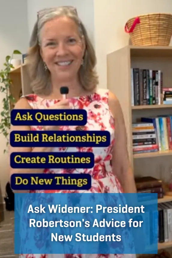widener president stacey robertson gives advice to new students