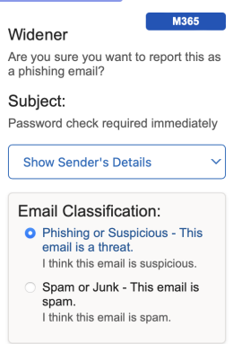 how to report phishing attempt at Widener 