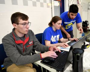 Robotics robosub team program code on the pool deck