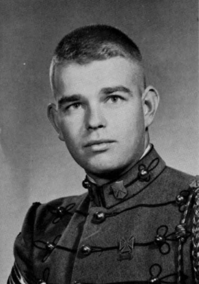 Black and white photo of Bob Hawley in dress uniform from the 1962 yearbook