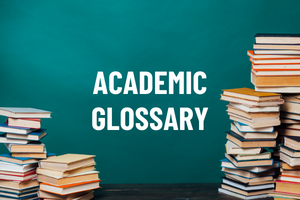 stacks of books with the words Academic Glossary