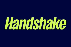 Handshake logo in lime green