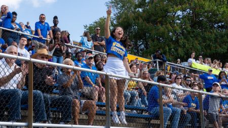 Jumping for joy at Widener's homecoming