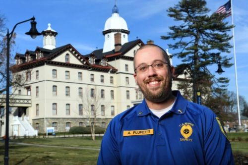 Anthony Pluretti 960 x 640 Anthony Pluretti poses in uniform in front of the historic Old Main building.