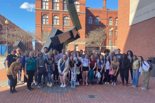 DC Trip Education 960 Education Majors in front of the Holocaust Museum in Washington D.C for their Urban Excursion trip
