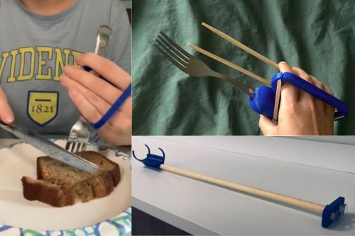 Makeable Challenge header image 960 x 640 A collage shows three 3D printed assistive devices created by Widener students.