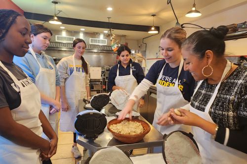ASC 101 students work hands-on at a cooking class with Chef Cristina Martinez