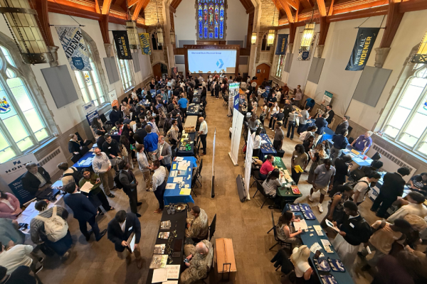An overhead shot of the career fair 