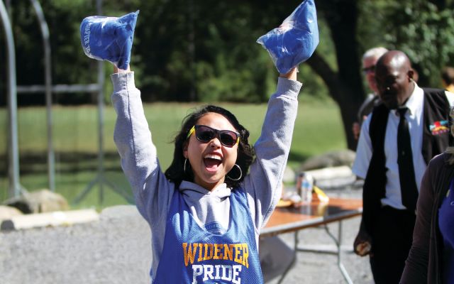 student excited at homecoming